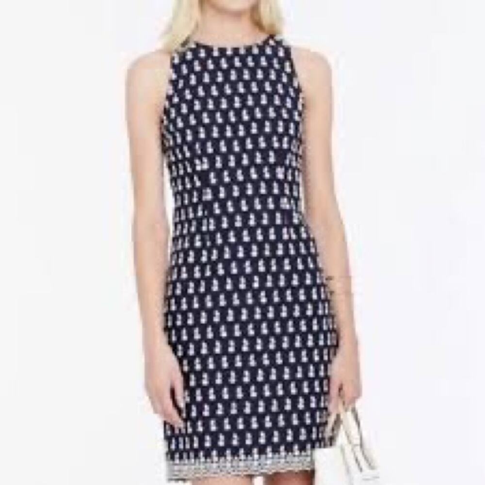 Ann Taylor Women Size 6 Sleeveless Dress Blue white Mini Floral Coastal Nautical